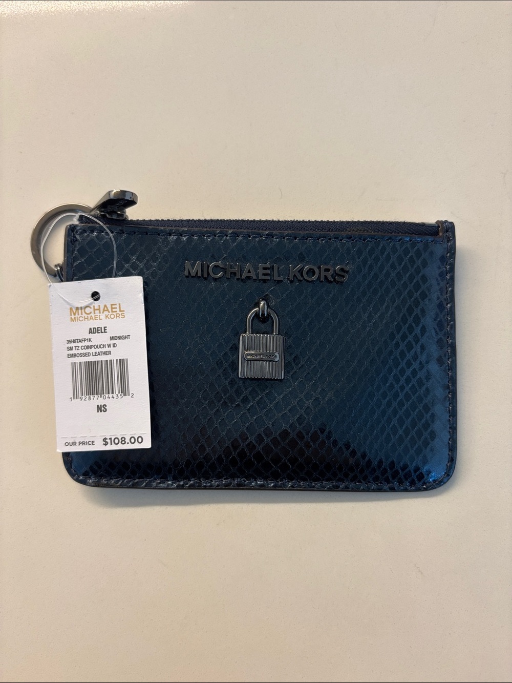 NWT MICHAEL Michael Kors Midnight Blue Embossed Leather Card Holder Wallet